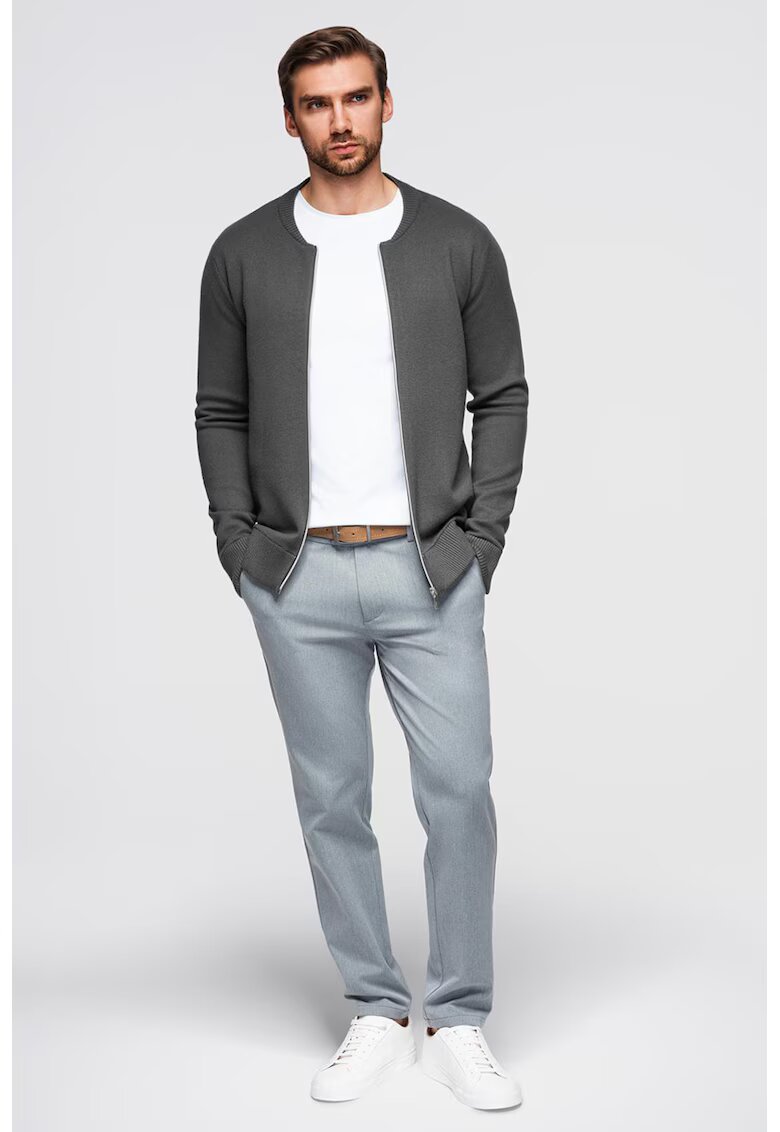 OMBRE Cardigan tricotat fin cu fermoar - Gri