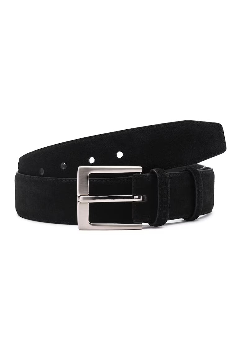 OMBRE Curea de piele intoarsa cu catarama metalica - Negru