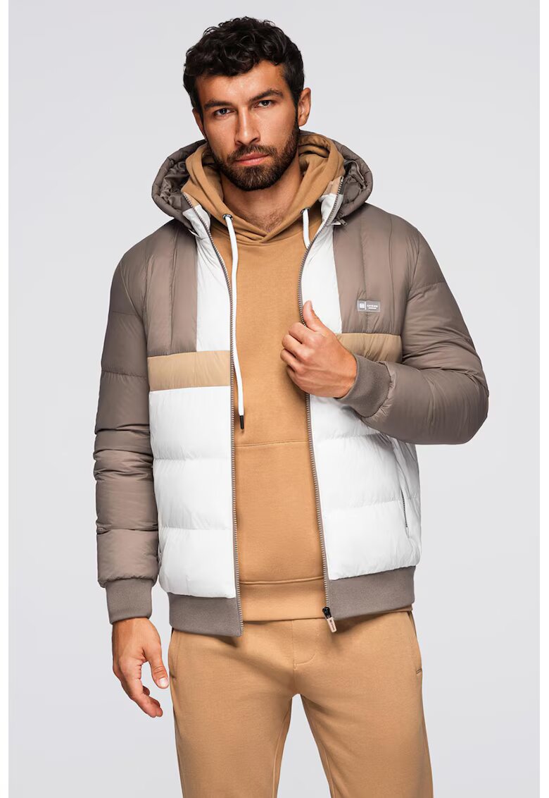 OMBRE Geaca cu gluga si model colorblock - Alb/Maro taupe/Bej