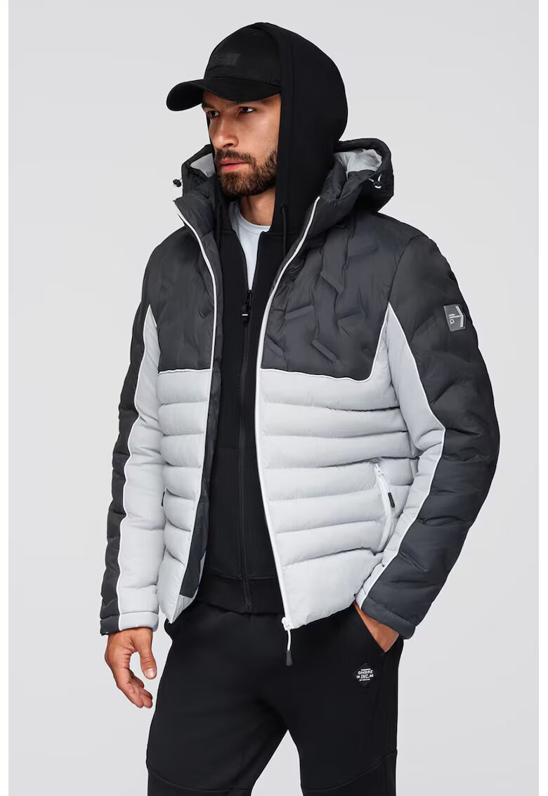 OMBRE Geaca cu gluga si model colorblock - Gri deschis/Gri inchis
