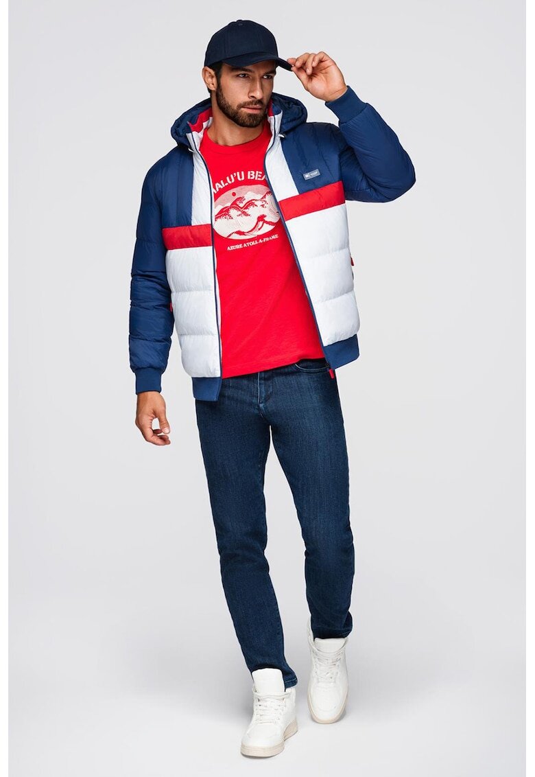 OMBRE Geaca cu gluga si model colorblock - Rosu/Alb/Albastru royal