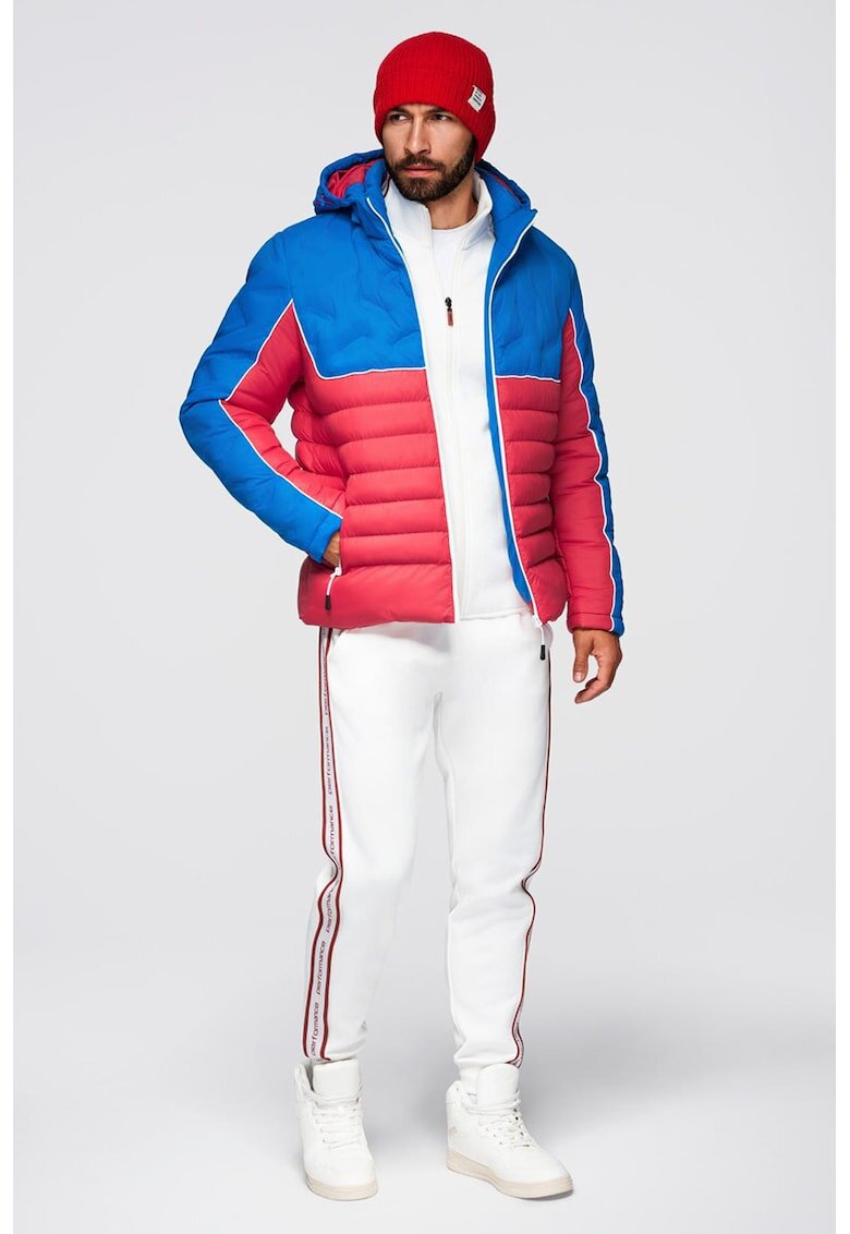 OMBRE Geaca cu gluga si model colorblock - Rosu/Albastru royal