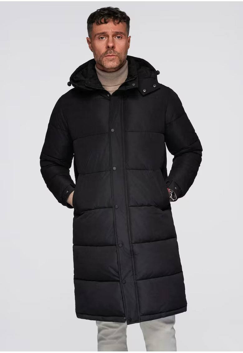 OMBRE Geaca lunga in stil de palton OM-JALJ-0309 - Negru
