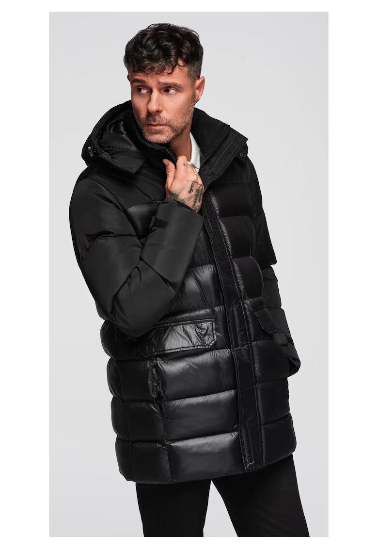OMBRE Geaca matlasata cu guler inalt si gluga OM-JALJ-0266 - Negru