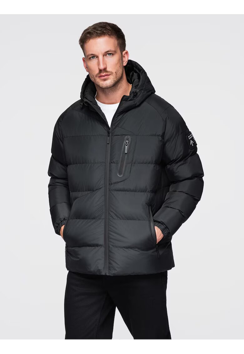 OMBRE Geaca matlasata izolata cu maneci raglan OM-JAHP-0302 - Negru