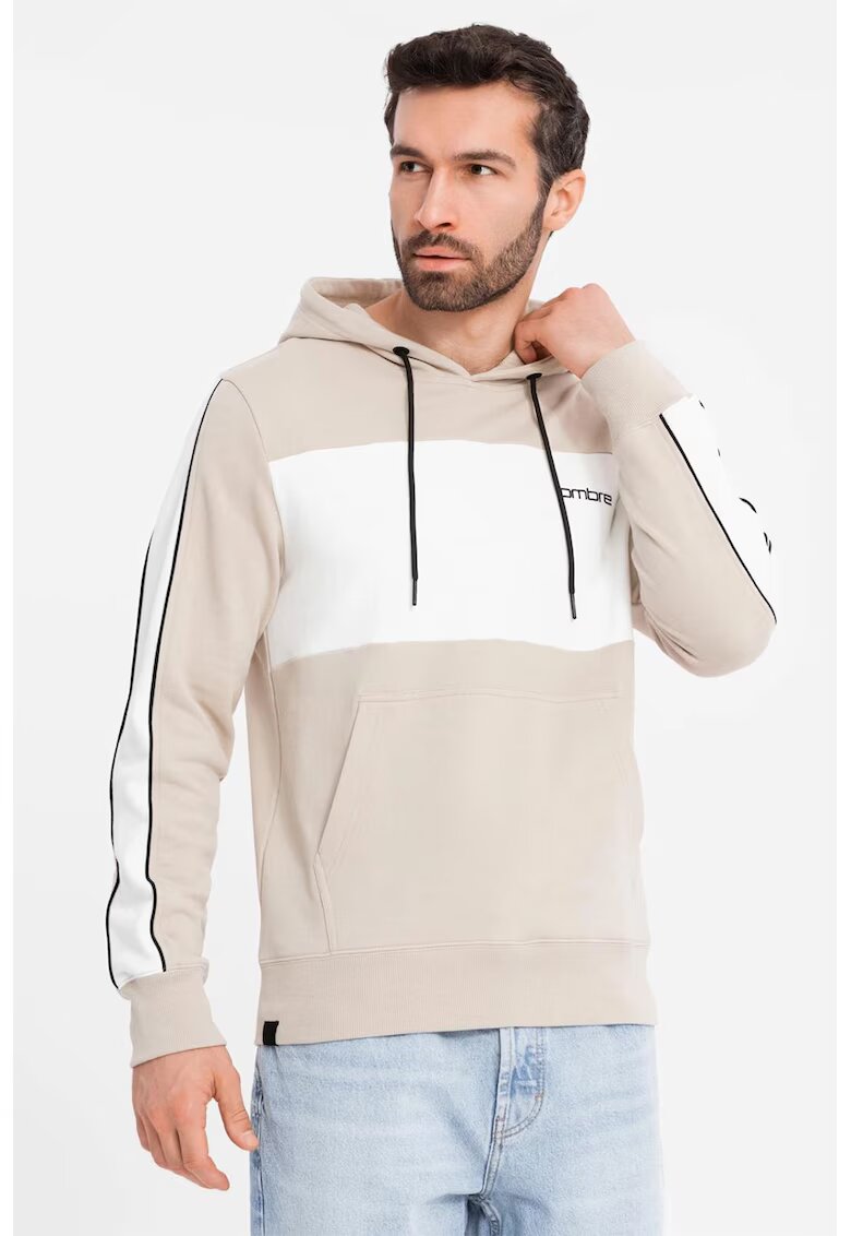 OMBRE Hanorac din amestec de bumbac cu buzunar kangaroo - Alb/Bej