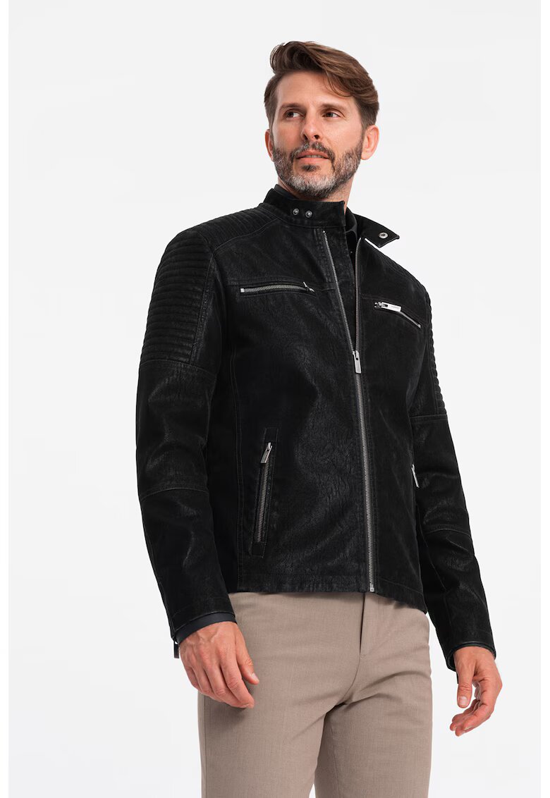 OMBRE Jacheta biker de piele ecologica - Negru