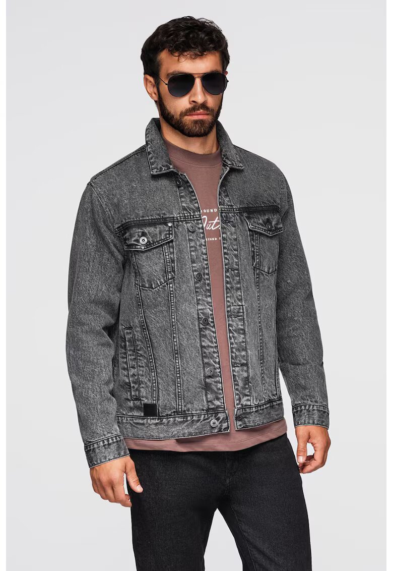 OMBRE Jacheta din denim cu buzunare frontale - Gri inchis