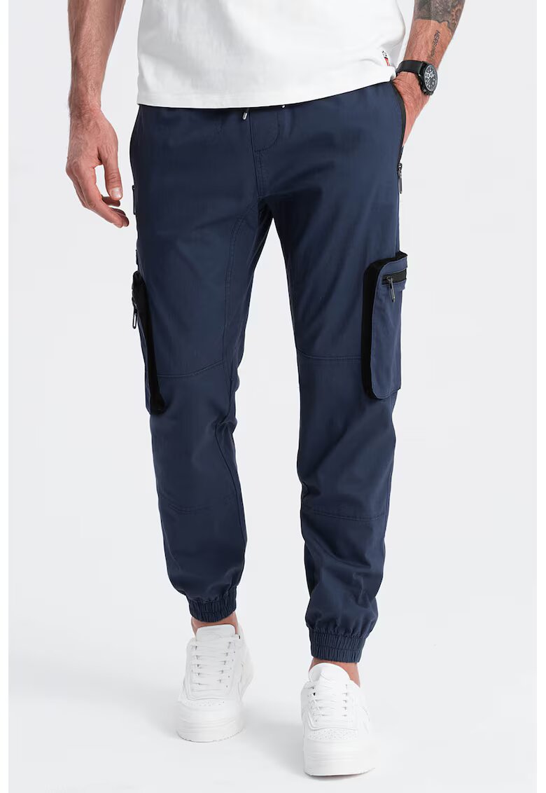OMBRE Pantaloni cargo cu mansete elastice - Bleumarin