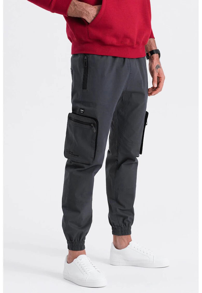 OMBRE Pantaloni cargo cu mansete elastice - Gri antracit
