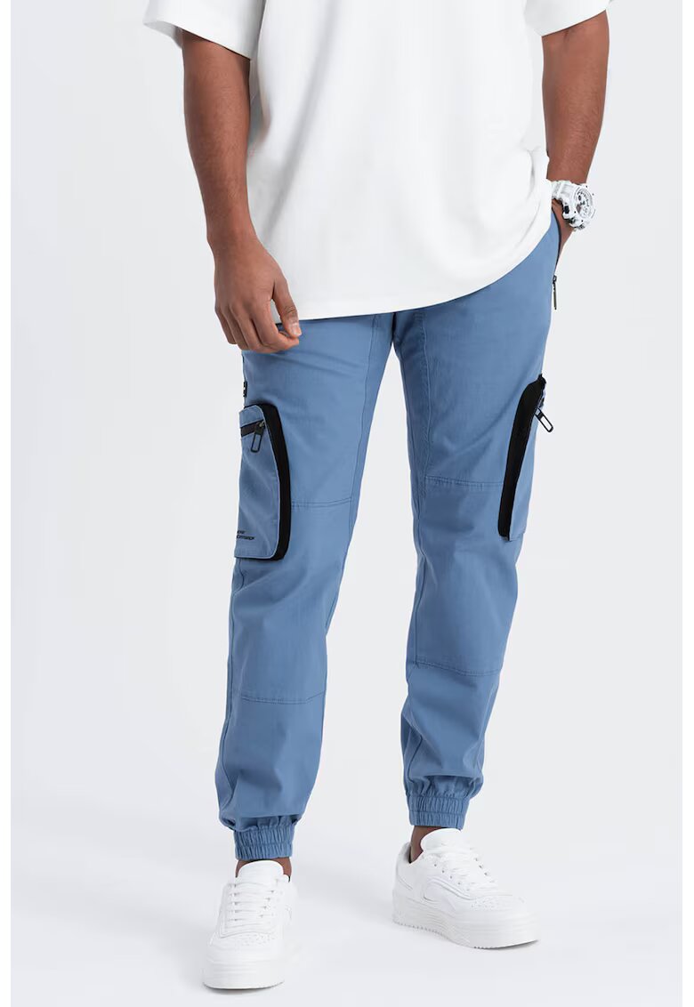 OMBRE Pantaloni cargo cu mansete elastice - Negru/Albastru