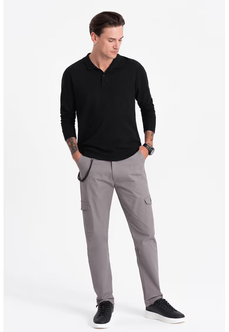 OMBRE Pantaloni cargo cu snururi de ajustare la terminatie - Gri cenusiu
