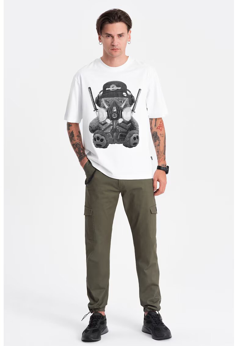 OMBRE Pantaloni cargo cu snururi de ajustare la terminatie - Kaki