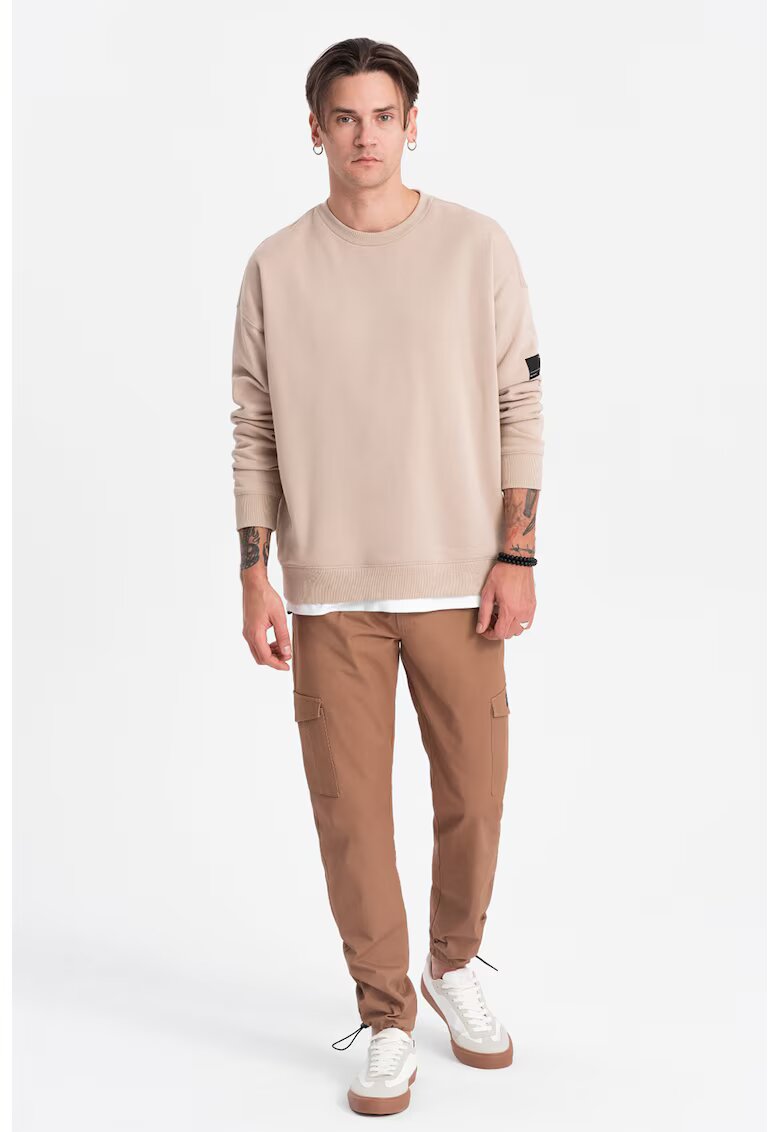 OMBRE Pantaloni cargo cu snururi de ajustare la terminatie - Maro camel