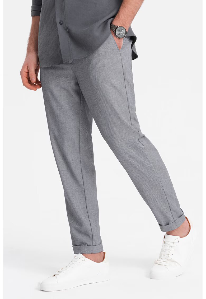 OMBRE Pantaloni chino cu buzunare oblice - Gri melange