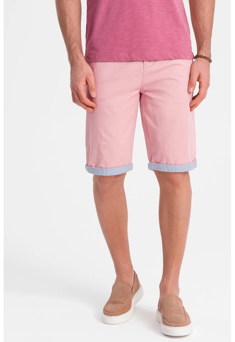 OMBRE Pantaloni chino scurti cu terminatie contrastanta - Roz pastel