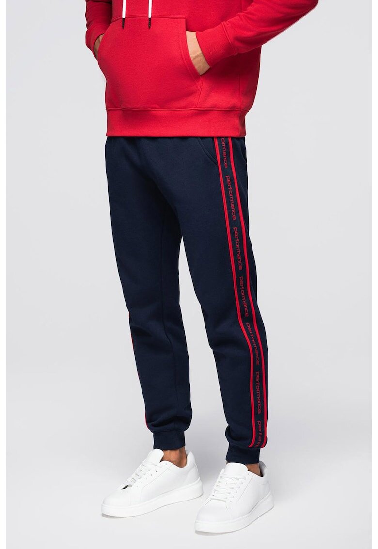 OMBRE Pantaloni cu snur de ajustare in talie - Rosu vermillion/Bleumarin