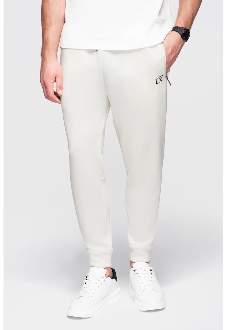 OMBRE Pantaloni de trening cu buzunare cu fermoar - Alb fildes