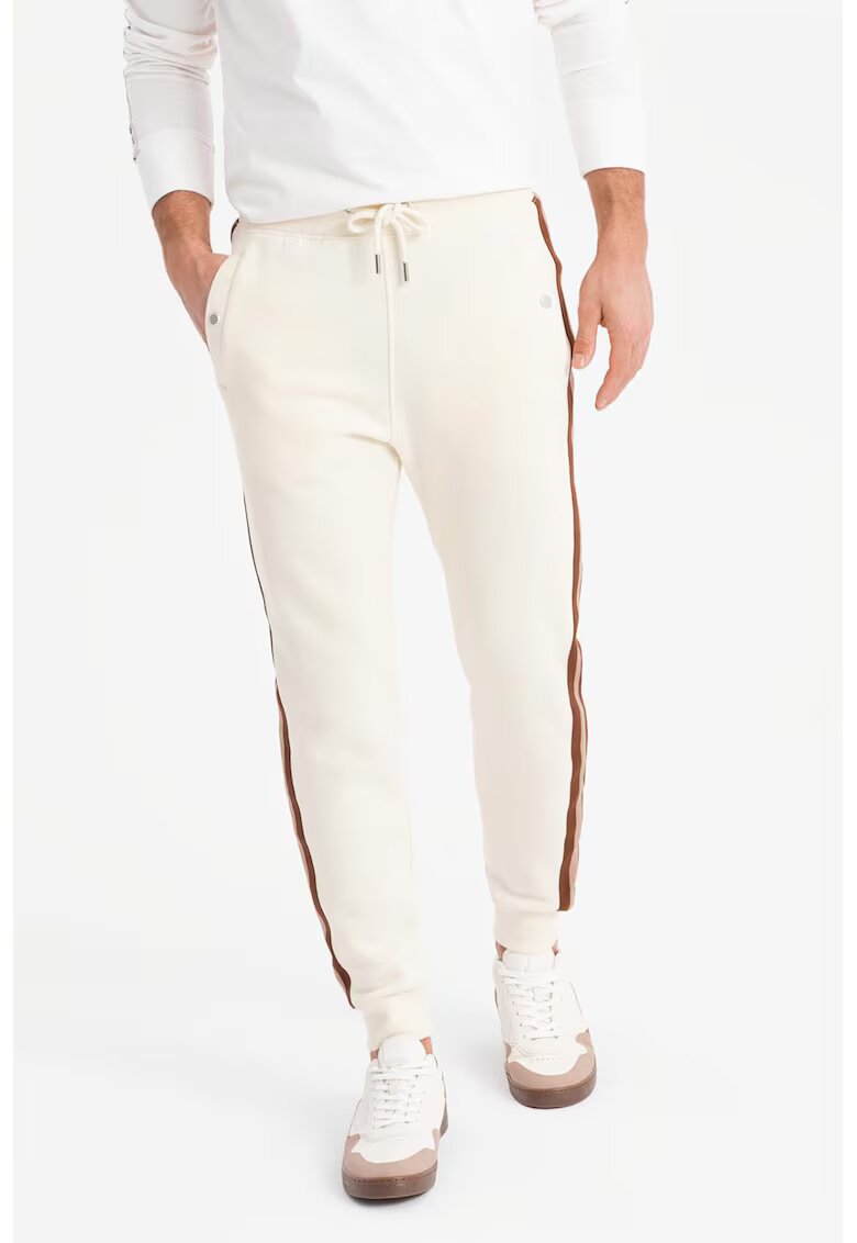 OMBRE Pantaloni de trening cu croiala conica si segmente laterale contrastante - Maro/Crem