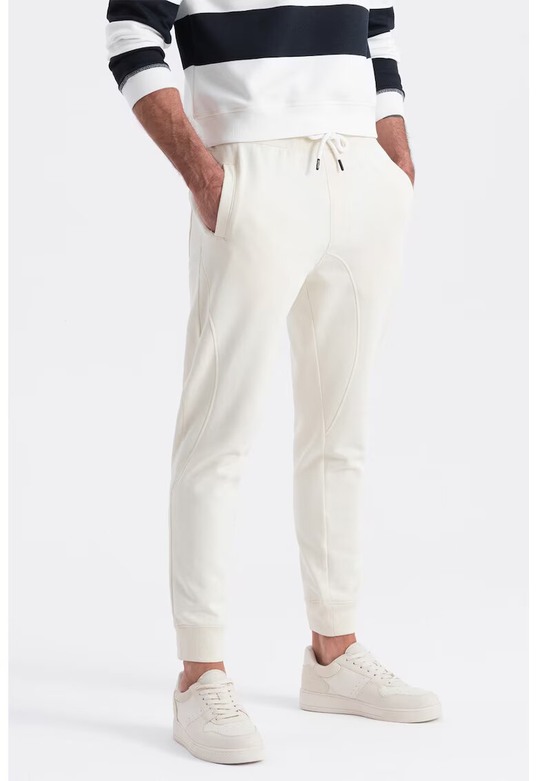 OMBRE Pantaloni de trening cu croiala conica si snur de ajustare - Alb murdar