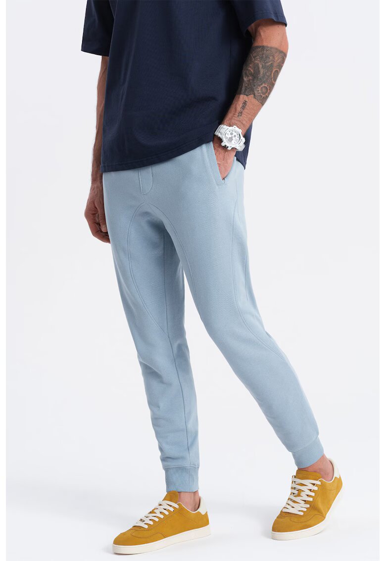 OMBRE Pantaloni de trening cu croiala conica si snur de ajustare - Albastru lavanda