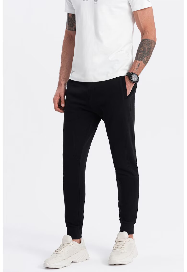OMBRE Pantaloni de trening cu croiala conica si snur de ajustare - Negru