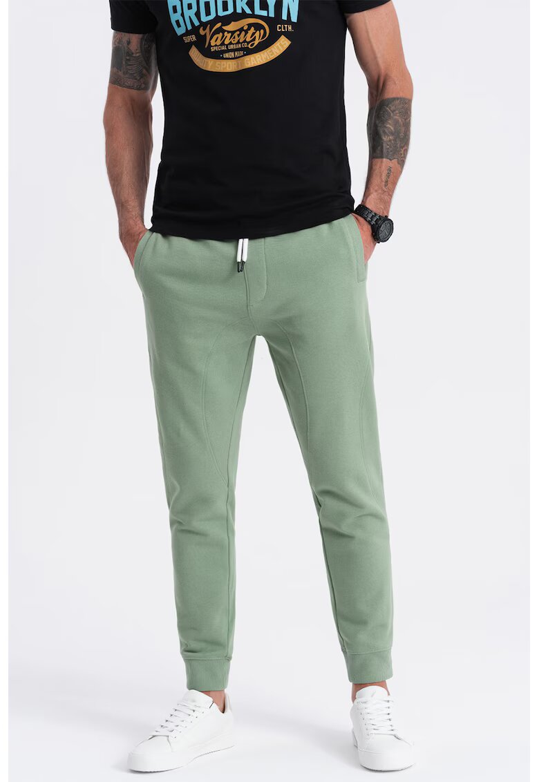 OMBRE Pantaloni de trening cu croiala conica si snur de ajustare - Verde feriga