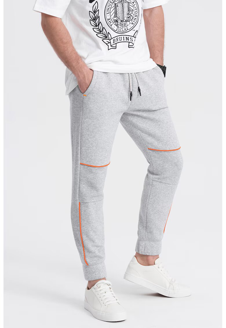 OMBRE Pantaloni de trening cu detalii contrastante - Gri deschis melange