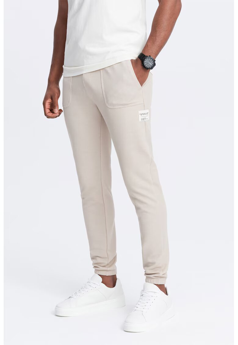 OMBRE Pantaloni de trening cu talie ajustabila - Bej deschis