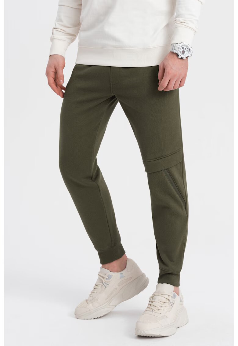 OMBRE Pantaloni de trening cu talie ajustabila - Verde masliniu