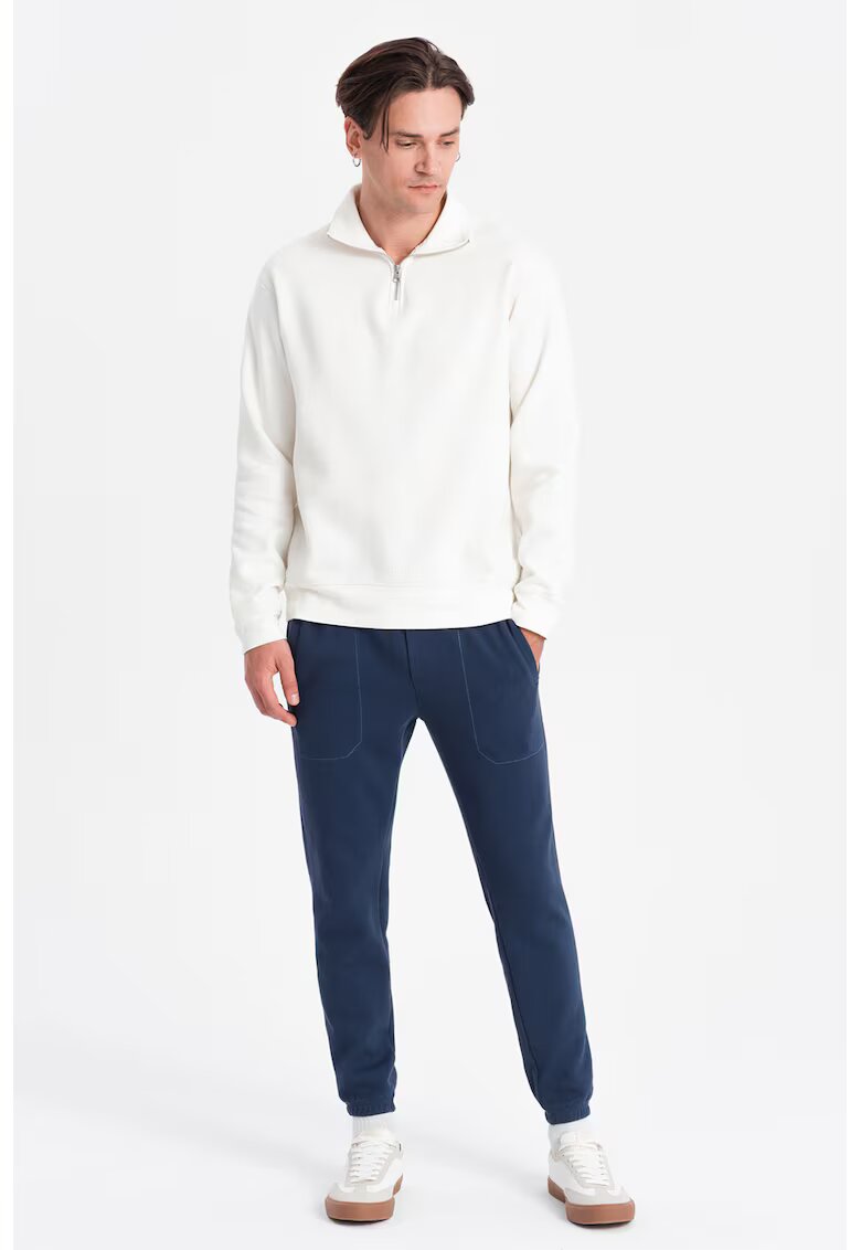 OMBRE Pantaloni de trening din amestec de bumbac cu snururi de ajustare - Bleumarin