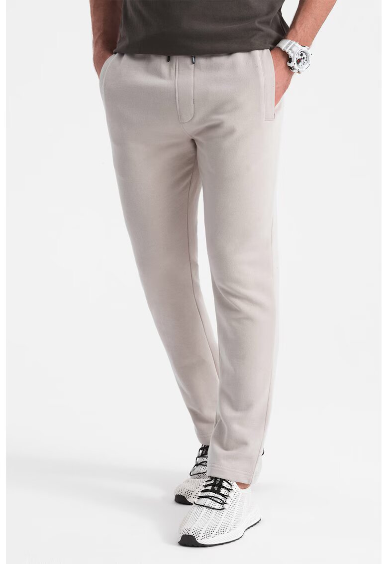 OMBRE Pantaloni de trening slim fit cu buzunare laterale - Bej deschis