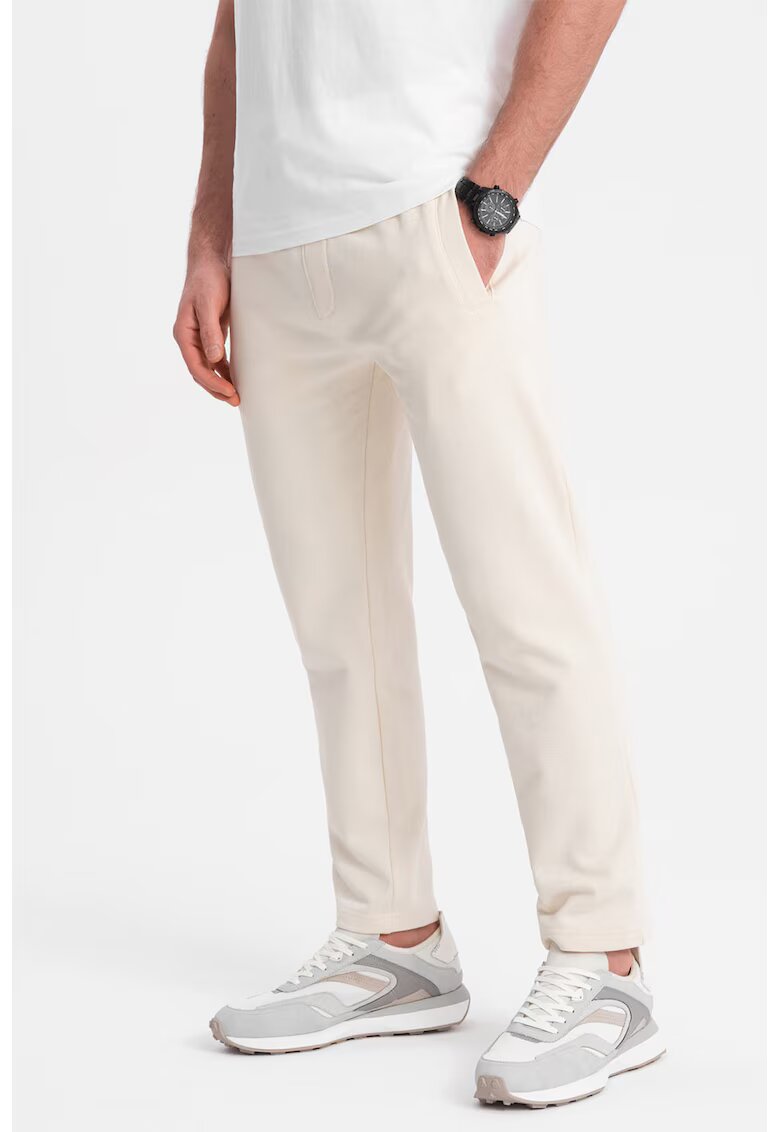 OMBRE Pantaloni de trening slim fit cu buzunare laterale - Crem