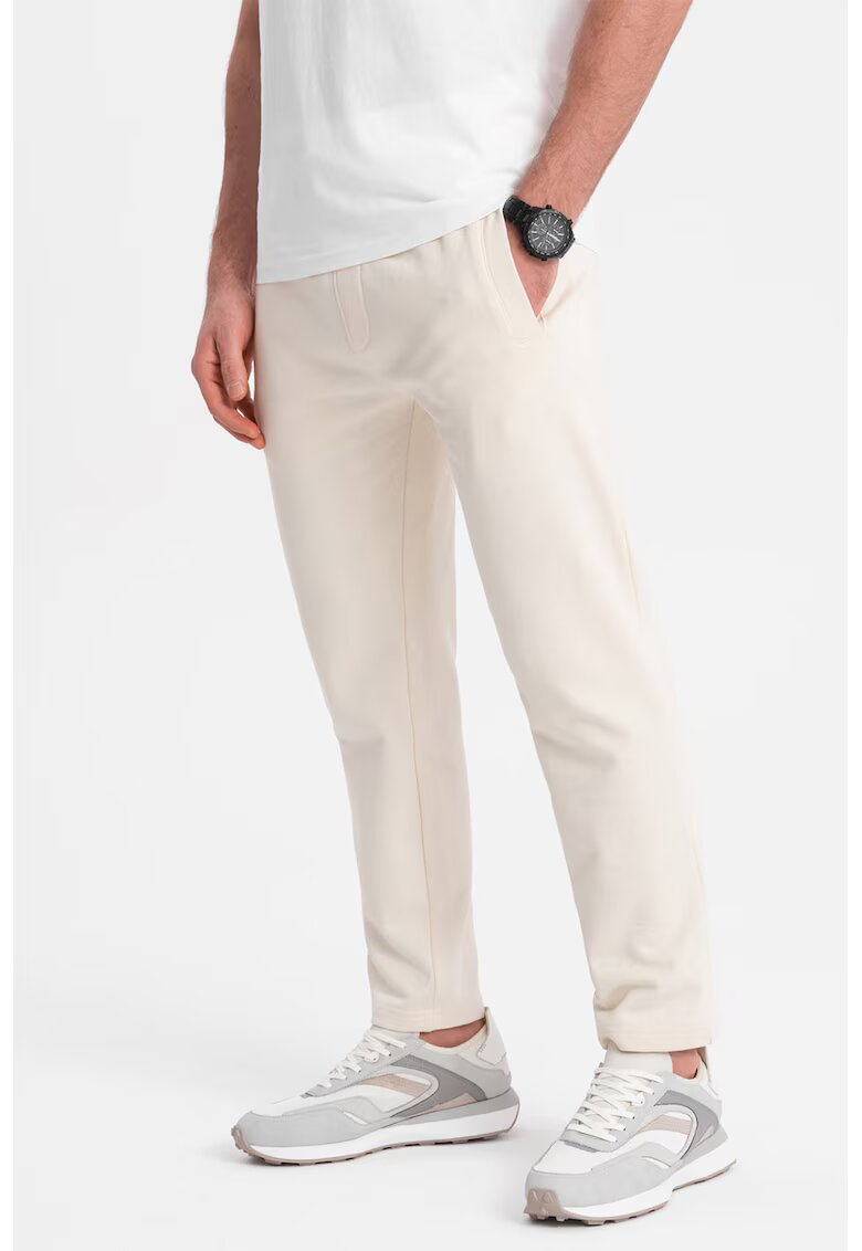 OMBRE Pantaloni de trening slim fit cu buzunare laterale - Crem
