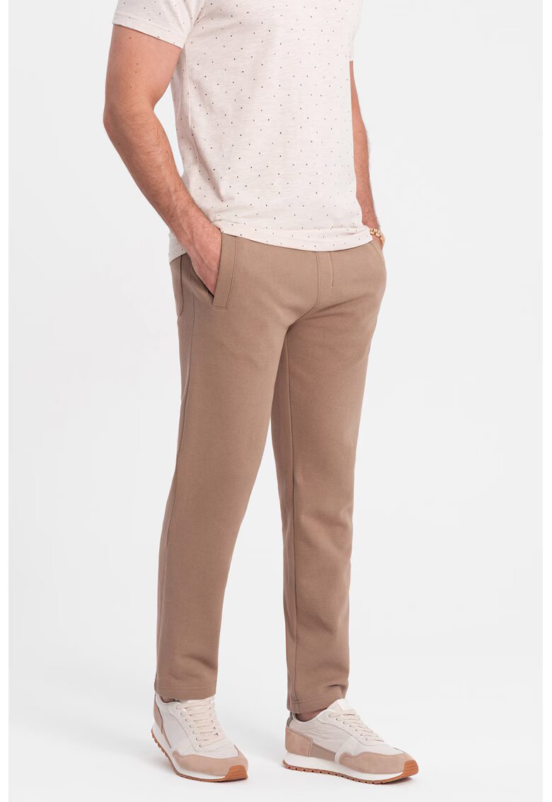 OMBRE Pantaloni de trening slim fit cu buzunare laterale - Maro camel