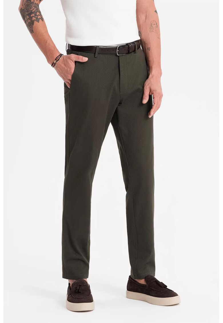 OMBRE Pantaloni drepti cu talie medie - Verde inchis