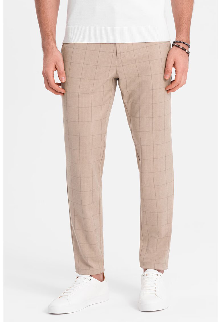 OMBRE Pantaloni in carouri cu buzunare laterale - Maro nisip