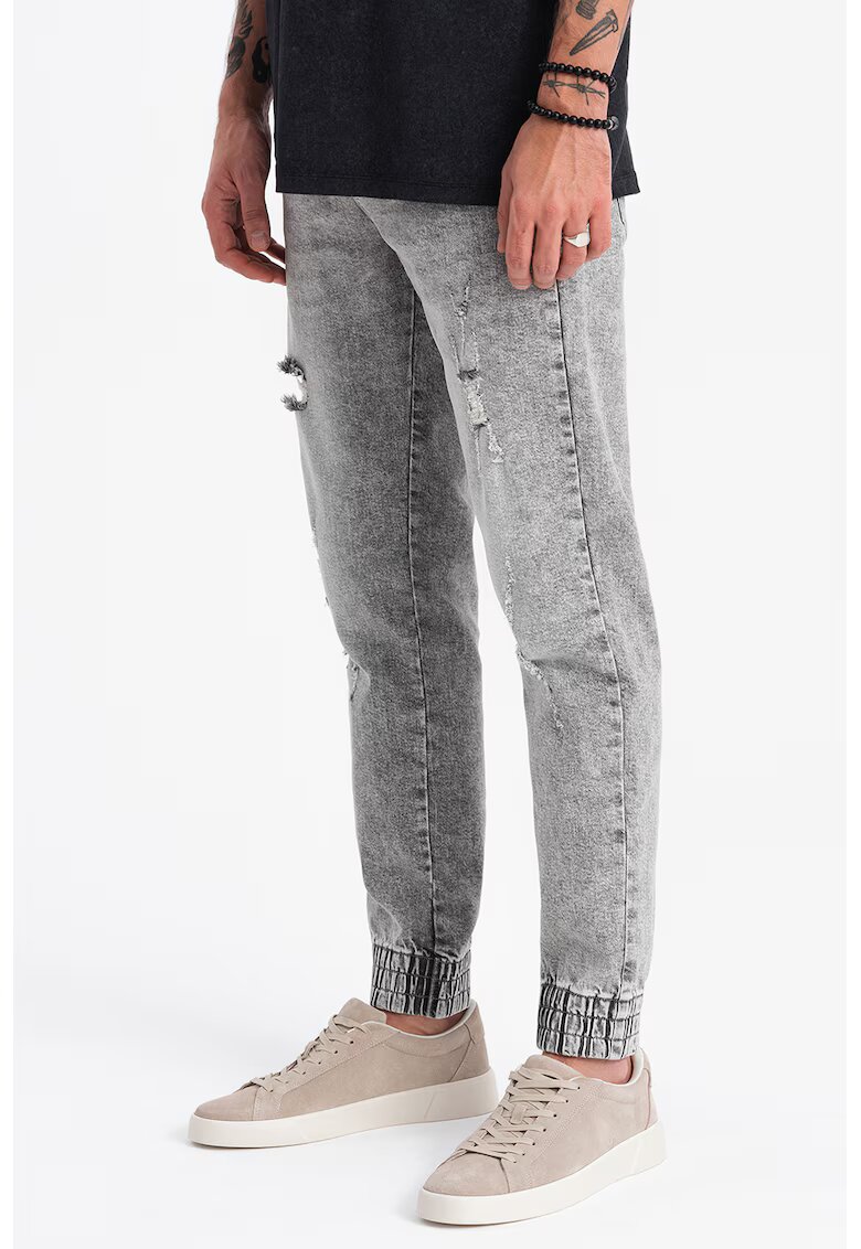 OMBRE Pantaloni jogger din denin conici - Gri melange