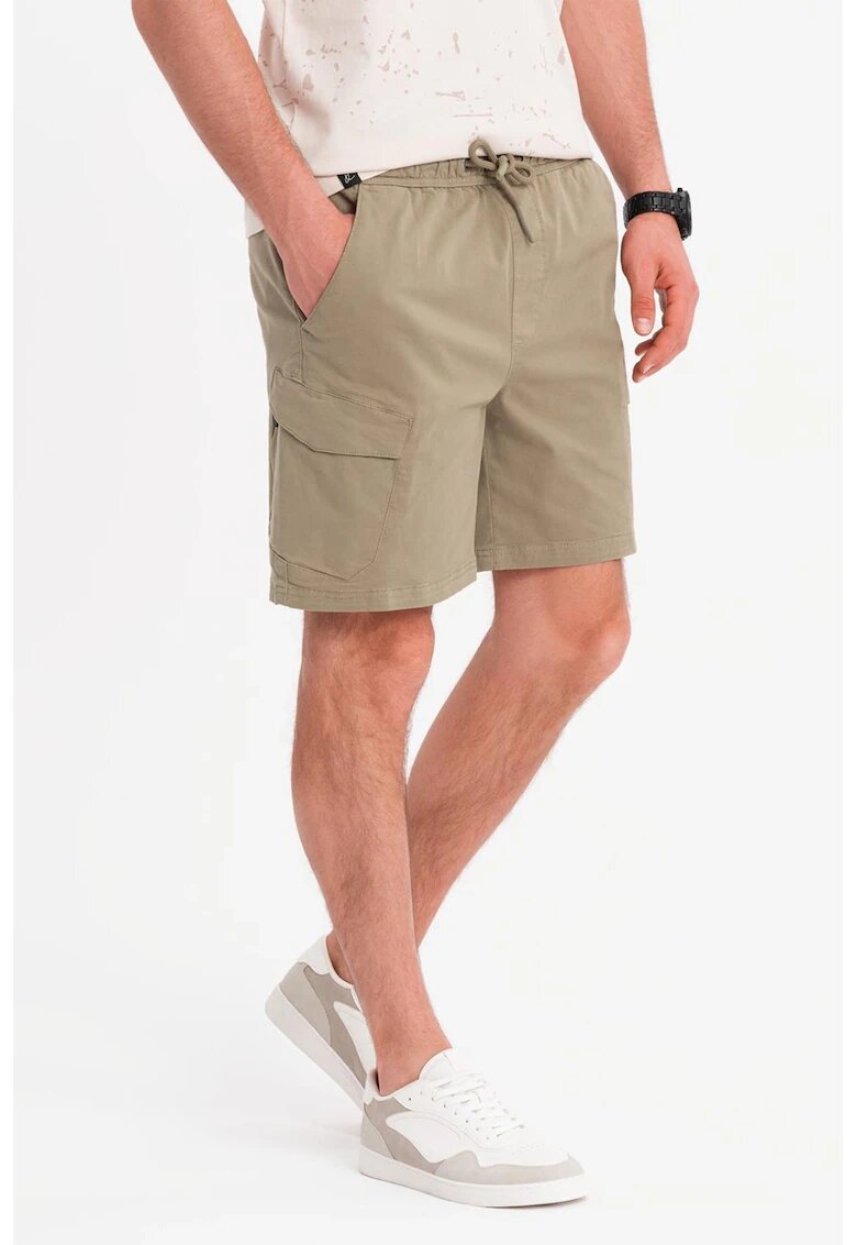 OMBRE Pantaloni scurti cargo cu snur de ajustare - Verde pal