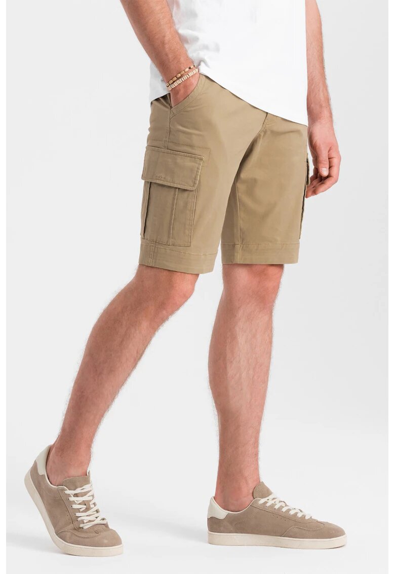 OMBRE Pantaloni scurti cargo din amestec de bumbac cu buzunare multiple - Bej