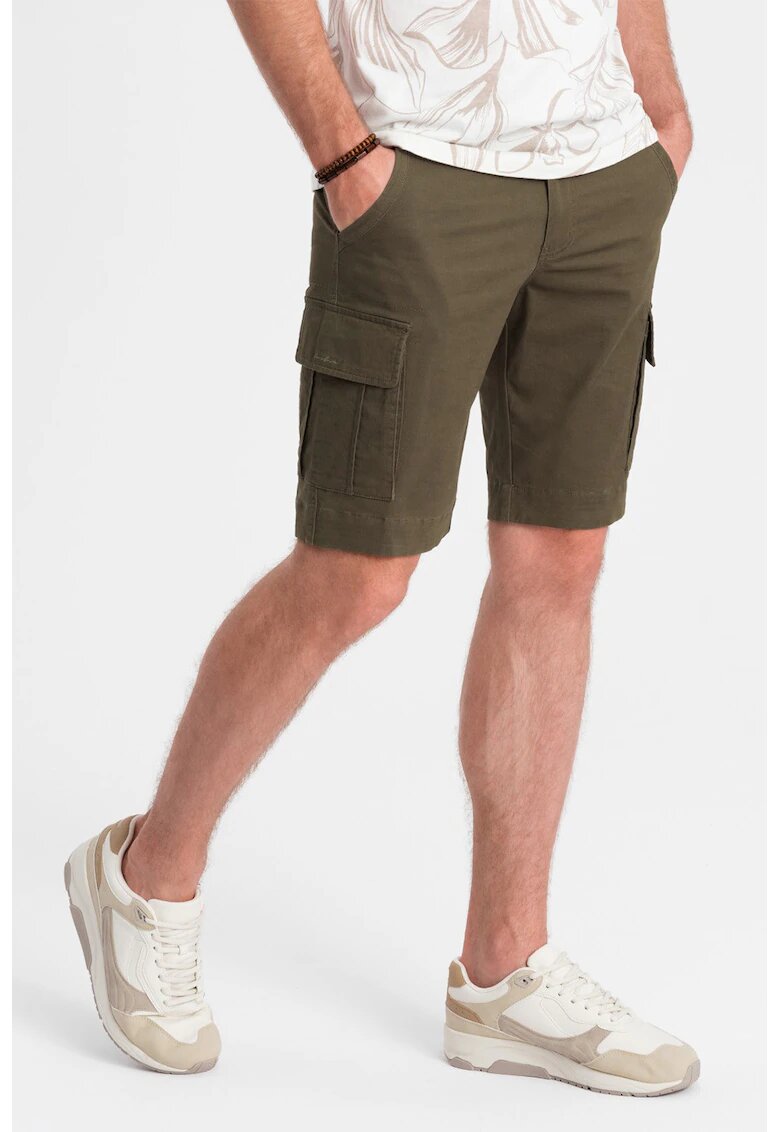 OMBRE Pantaloni scurti cargo din amestec de bumbac cu buzunare multiple - Kaki