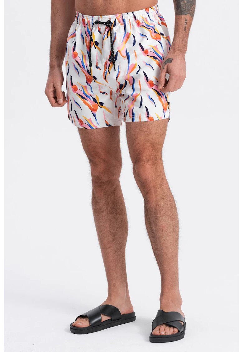 OMBRE Pantaloni scurti de baie cu model si buzunare laterale - Alb/Portocaliu