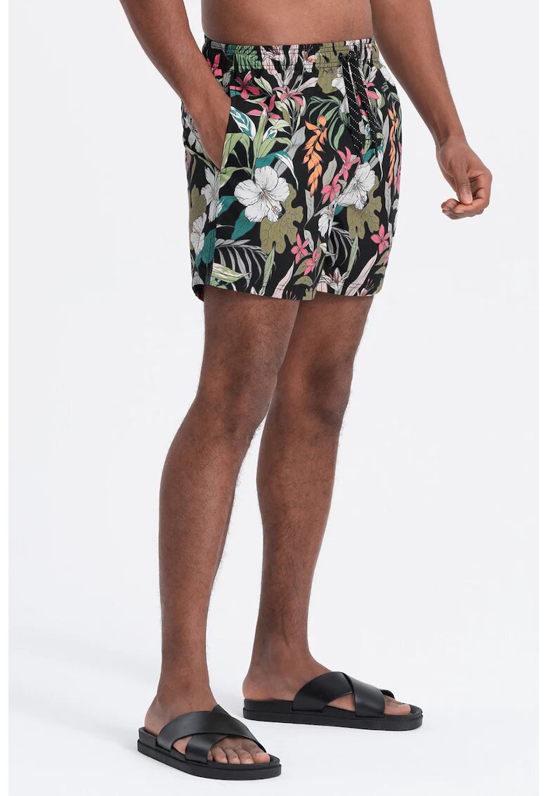 OMBRE Pantaloni scurti de baie cu model si buzunare laterale - Alb/Verde/Negru