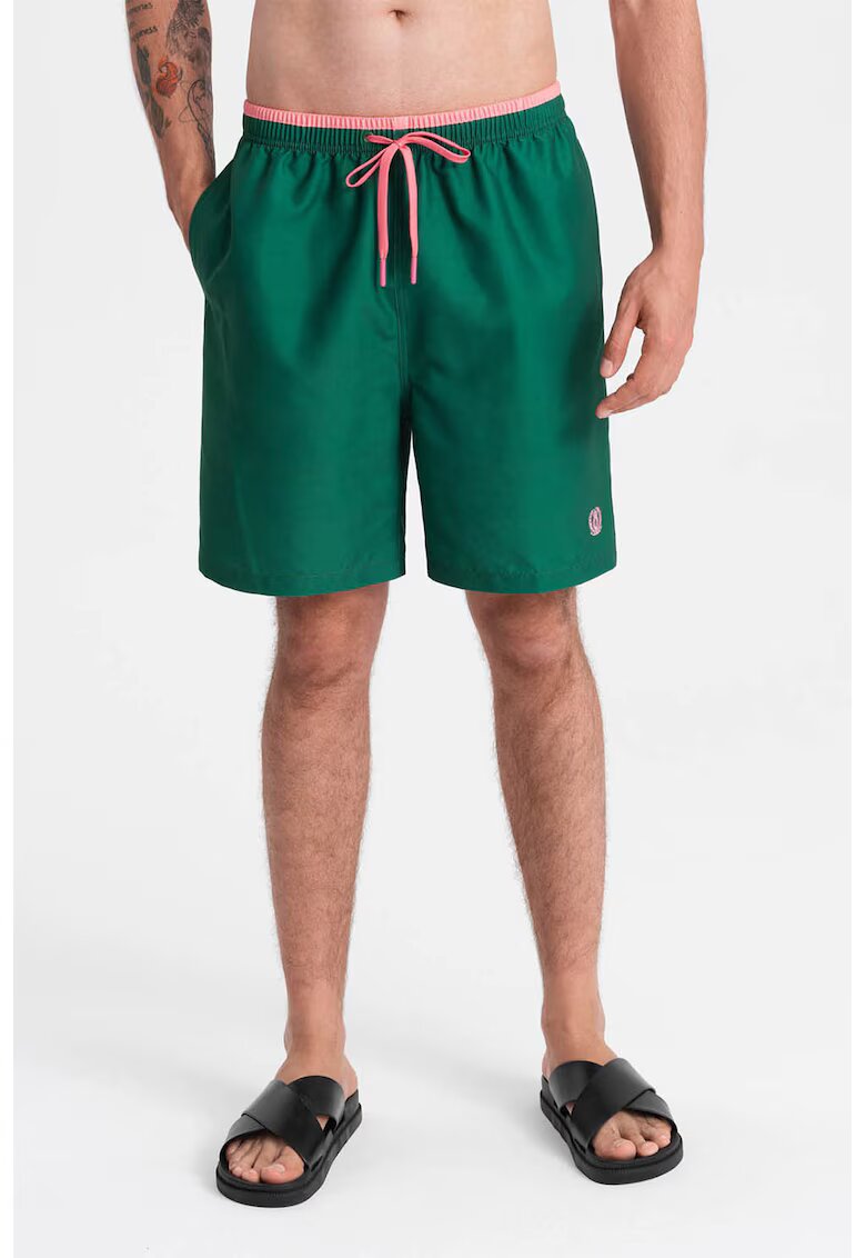 OMBRE Pantaloni scurti de baie cu model uni si snur de ajustare in talie - Verde englez
