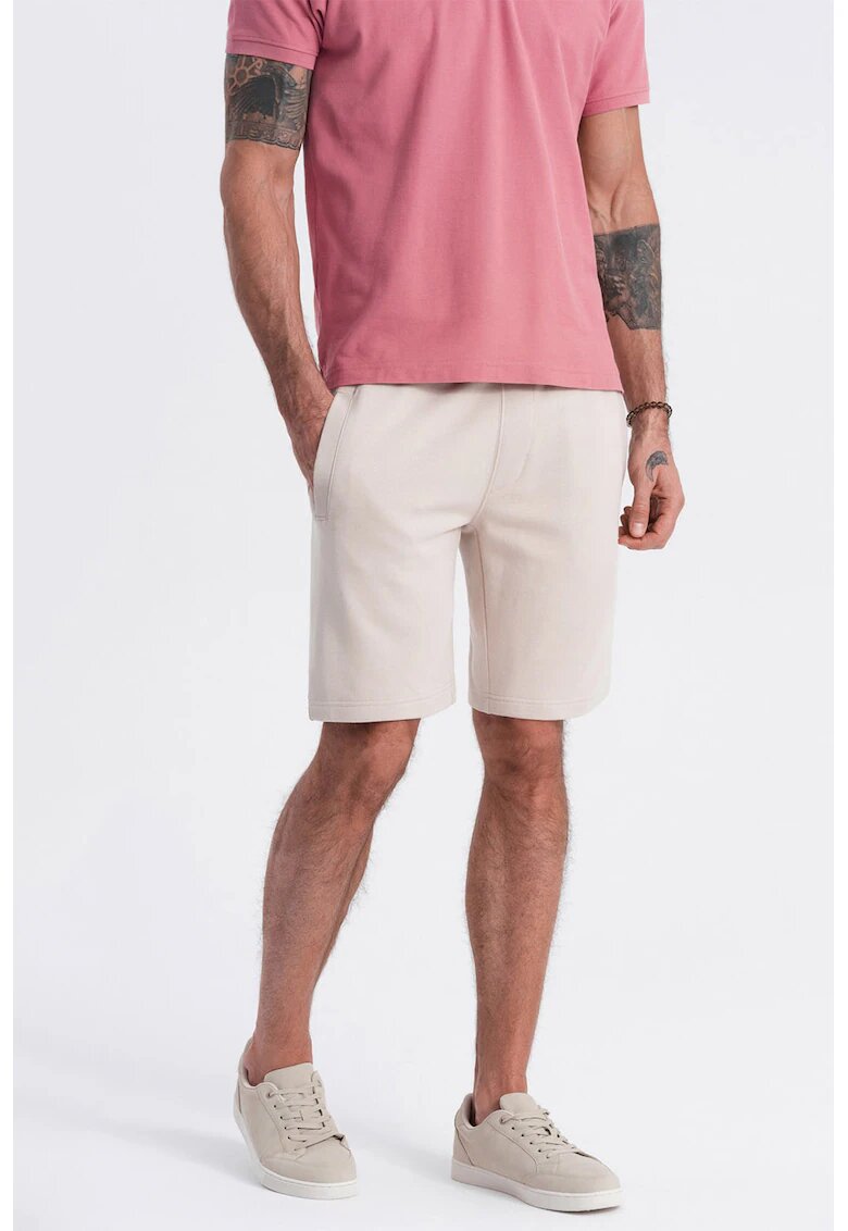 OMBRE Pantaloni scurti din bumbac cu talie ajustabila - Bej deschis