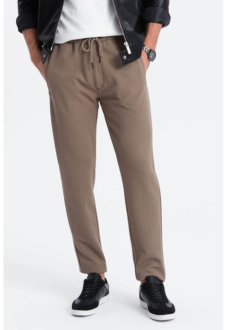 OMBRE Pantaloni texturati cu snur in talie - - Maro camel