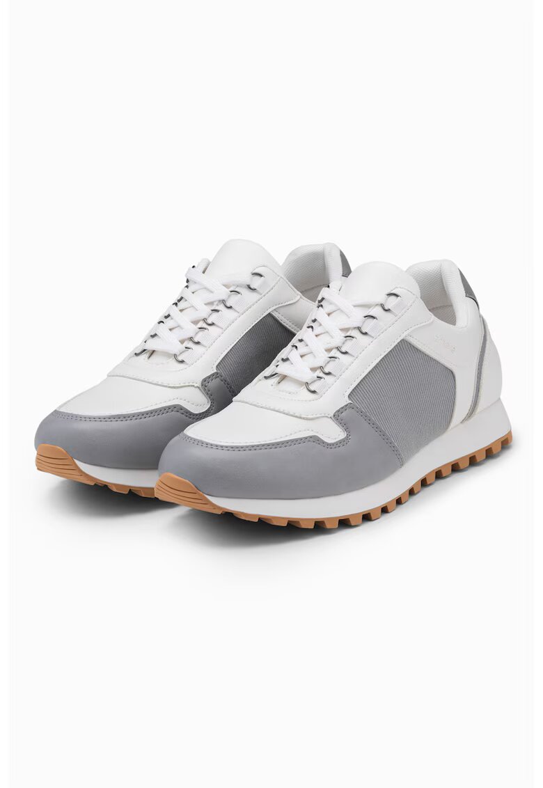 OMBRE Pantofi sport low-cut cu garnituri din piele ecologica - Alb/Gri