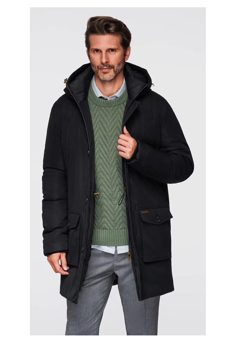 OMBRE Parka eleganta cu buzunare cargo si gluga OM-JAPJ-0287 - Negru