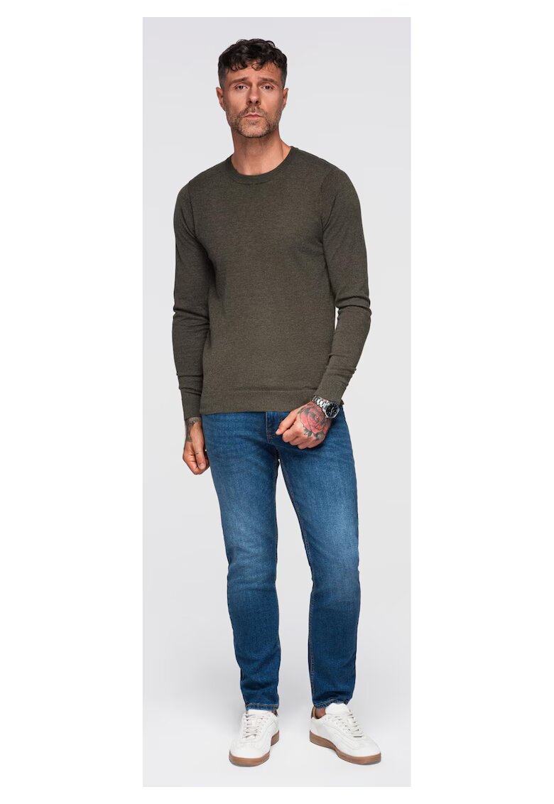 OMBRE Pulover clasic din viscoza BASIC cu decolteu rotund OM-SWBS-0106 - Kaki