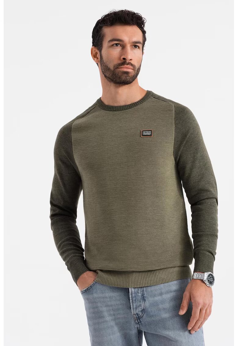 OMBRE Pulover cu maneci contrastante - Verde sparanghel